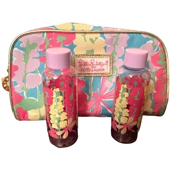 Lilly Pulitzer Handbags - NEW Lilly Pulitzer estee lauder Makeup bag travel bottles floral print dragonfly